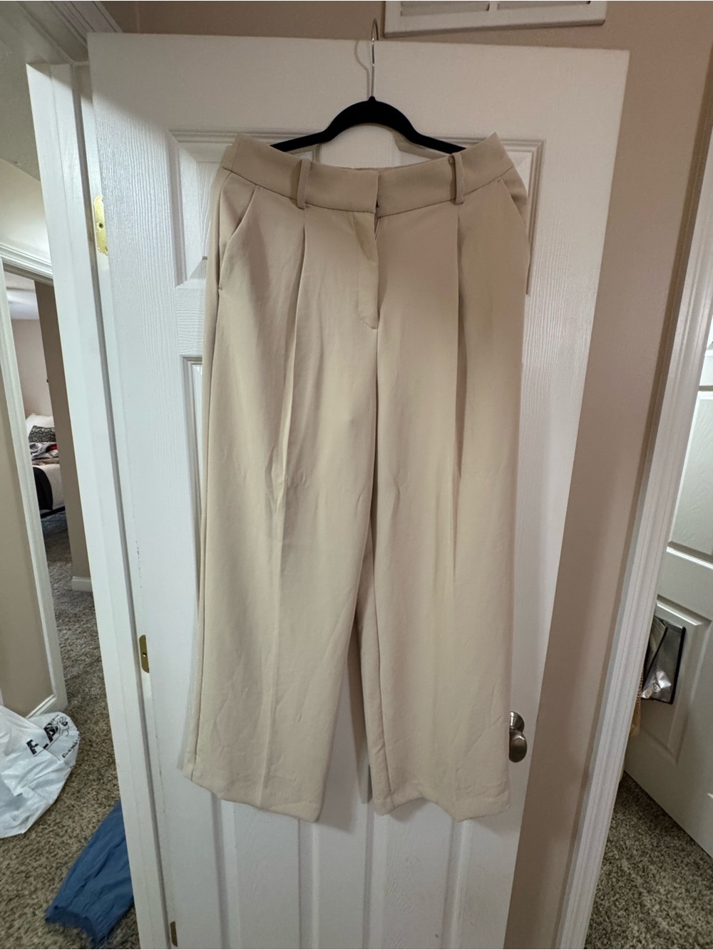 Loft Wide Leg High-Waist Pants - Beige dress pants